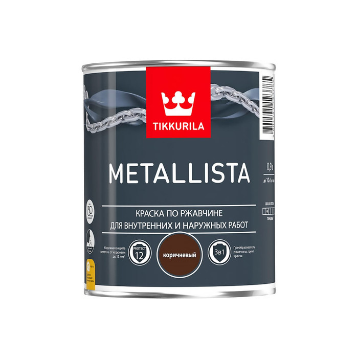 Краска TIKKURILA METALLISTA по ржавчине 3 в 1, глянцевая, коричневый 0,9л 700011716 203628