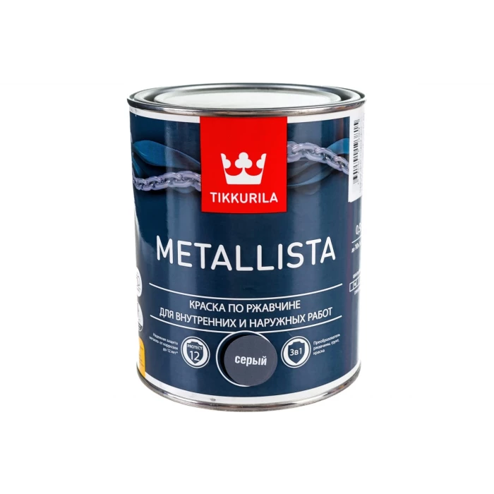 Краска TIKKURILA METALLISTA по ржавчине 3 в 1, глянцевая, серый 0,9л 700011714 203640