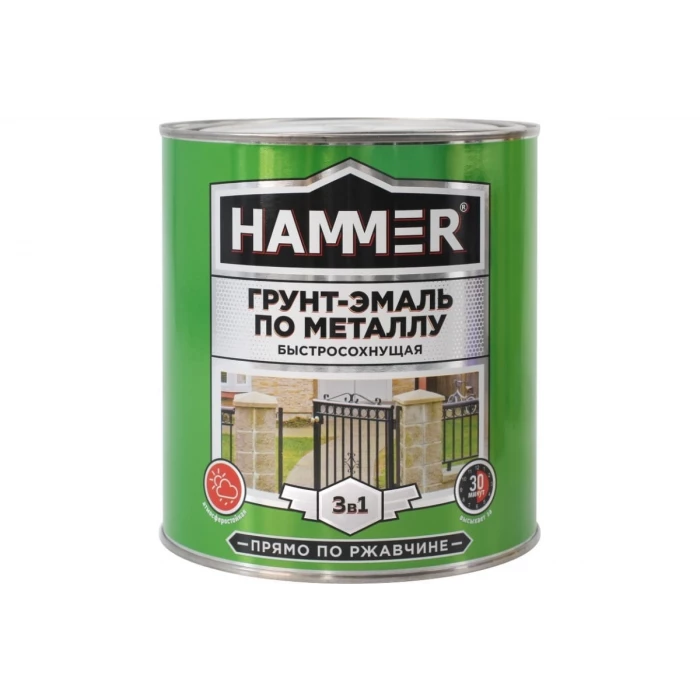 Грунт-эмаль по металлу HAMMER 3в1 б/с зеленая 2,7 кг ЭК000125864