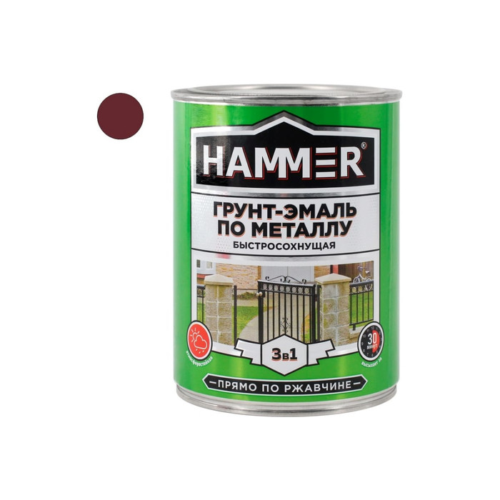 Грунт-эмаль по металлу HAMMER 3в1 б/с кр.-коричневая 0,9 кг ЭК000116560 фото 2