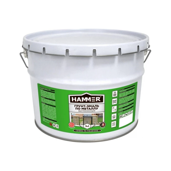 Грунт-эмаль по металлу HAMMER 3в1 б/с светло-серая 10 кг ЭК000131401