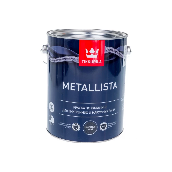 Краска по ржавчине 3 в 1 TIKKURILA Metallista Молотковая черная 2,5 л 203638