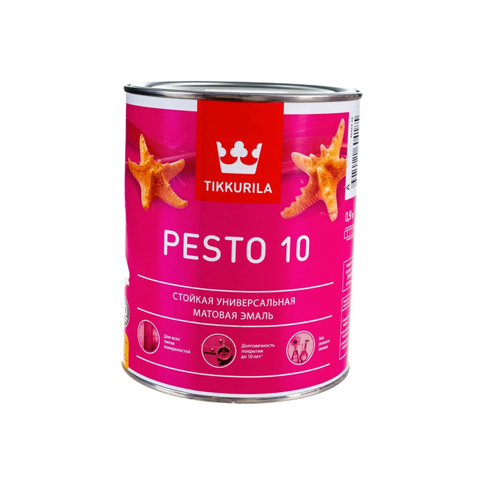 Стойкая эмаль TIKKURILA PESTO 10 алкидная, универсальная, матовая, база A 0,9л 700001164