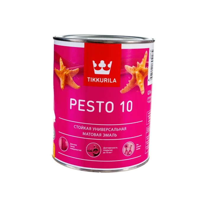 Стойкая эмаль TIKKURILA PESTO 10 алкидная, универсальная, матовая, база A 0,9л 700001164