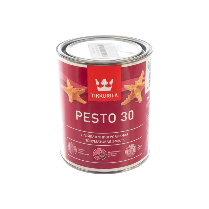 Стойкая эмаль TIKKURILA PESTO 30 алкидная, универсальная, полуматовая, база A 0,9л 700001170 фото 2