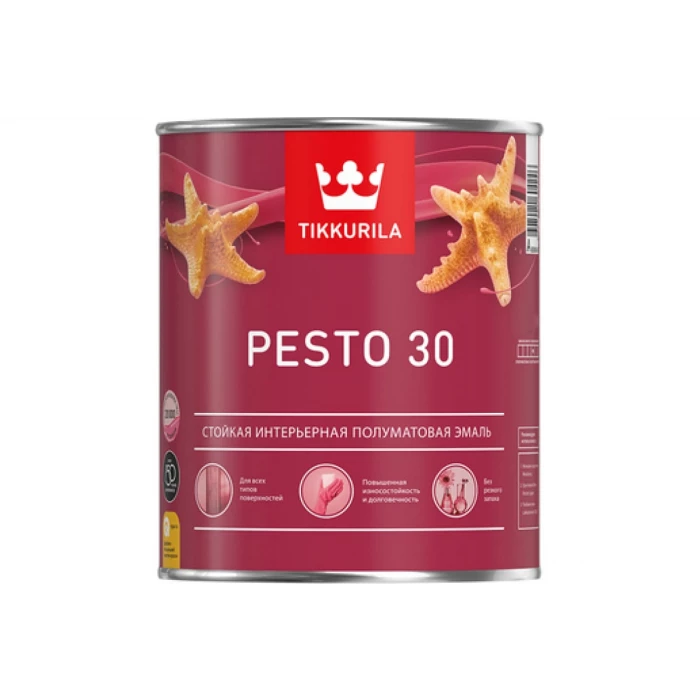 Стойкая эмаль TIKKURILA PESTO 30 алкидная, универсальная, полуматовая, база A 2,7л 700001171