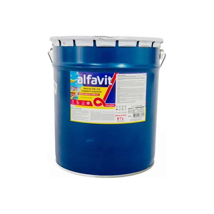 Универсальная алкидная эмаль Krafor Альфа ПФ-115 черная 20 кг 1 30769