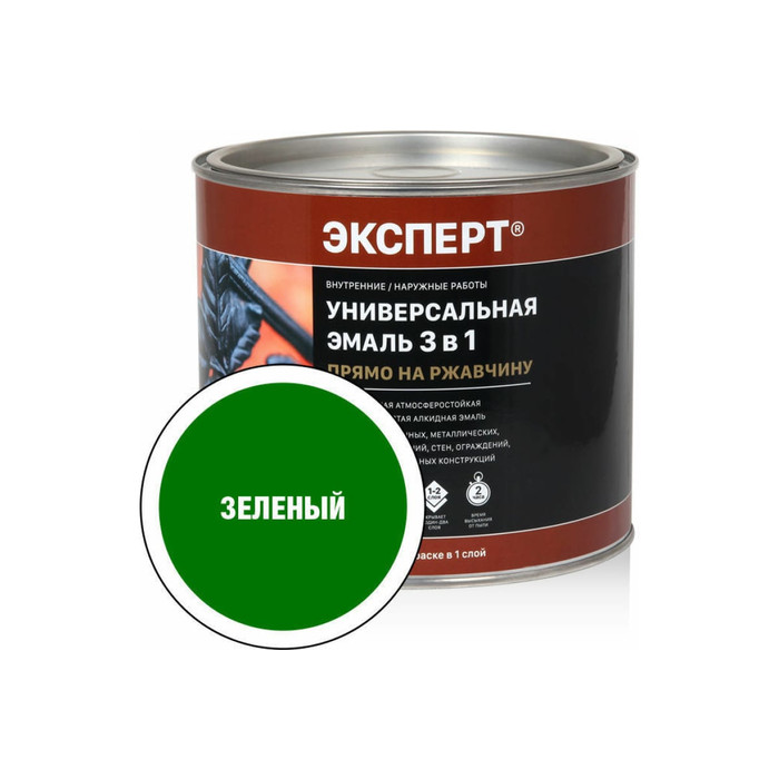 Универсальная эмаль по ржавчине Эксперт 3 в 1 зеленая 1,9 кг 30738