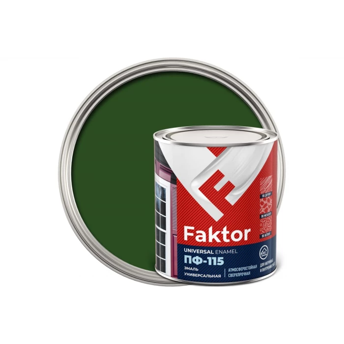 Универсальная эмаль ПФ-115 ЯРОСЛАВСКИЕ КРАСКИ FAKTOR зеленая, банка 0,8 кг 214717