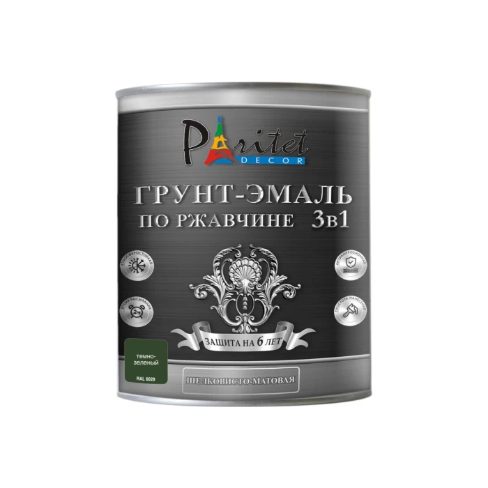 Эмаль 3в1 Paritet 0,9 кг зеленый ral 6029 PD-017