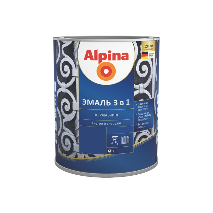 Эмаль ALPINA SVT алкидно-уретановая, по ржавчине 3 в 1, RAL 7040 серый, 2.5 л 948103658