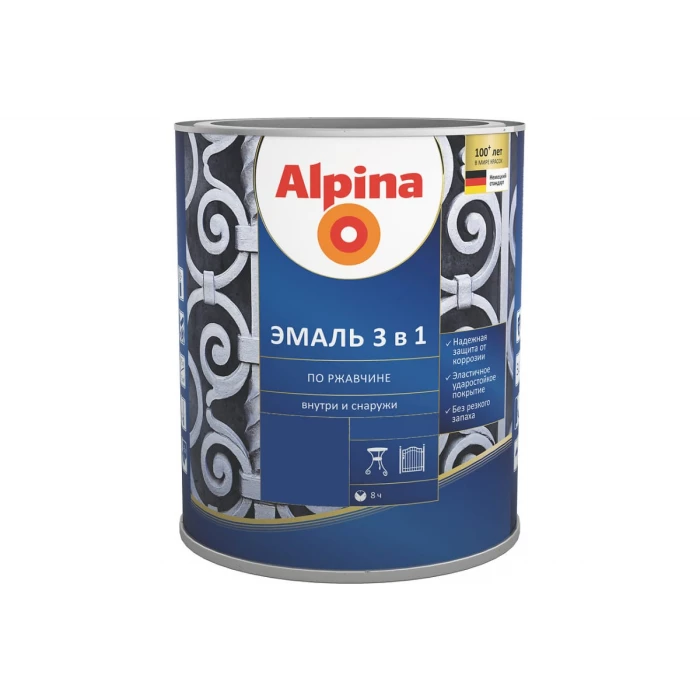 Эмаль ALPINA SVT алкидно-уретановая, по ржавчине 3 в 1, RAL 8017 шоколадный, 2.5 л 948103653