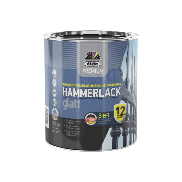 Эмаль Dufa Hammerlack Premium на ржавчину, гладкая, слоновая кость 0,5 л МП00-010408