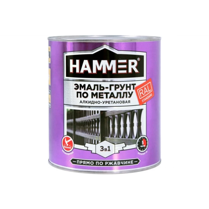 Эмаль-грунт по металлу HAMMER 3в1 АУ п/гл RAL 7040 серое окно 2,7 кг ЭК000133631