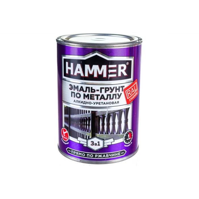Эмаль-грунт по металлу HAMMER 3в1 АУ п/гл RAL 8017 шоколад.-кор. 0,9 кг ЭК000133623