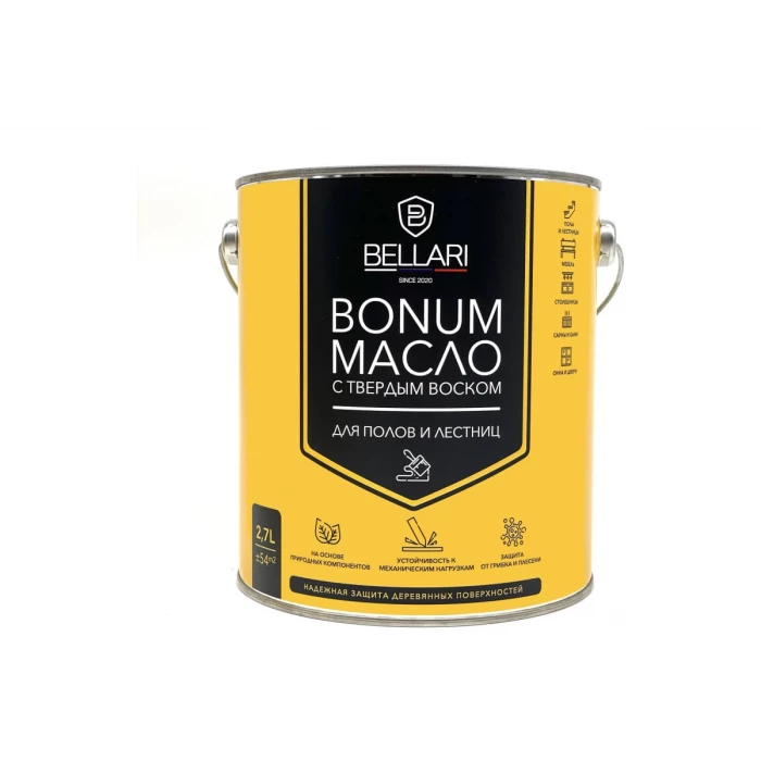 Масло Bellari BONUM для пола и лестниц, с твердым воском, золотой дуб, 2.7 л 26416