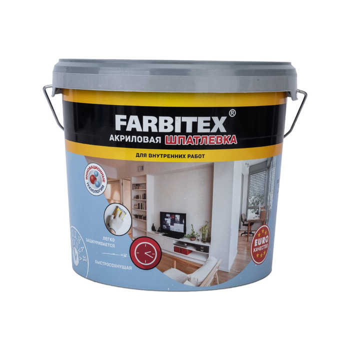 Акриловая шпатлевка Farbitex (для внутренних работ; 9 кг) 4300001565 фото 4