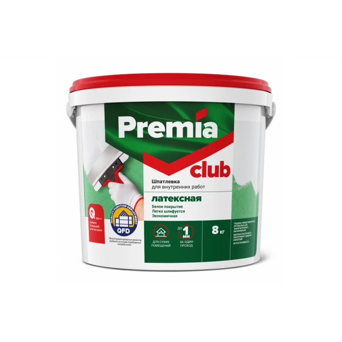 Латексная шпаклевка Premia Club для внутренних работ, ведро 8 кг О03940
