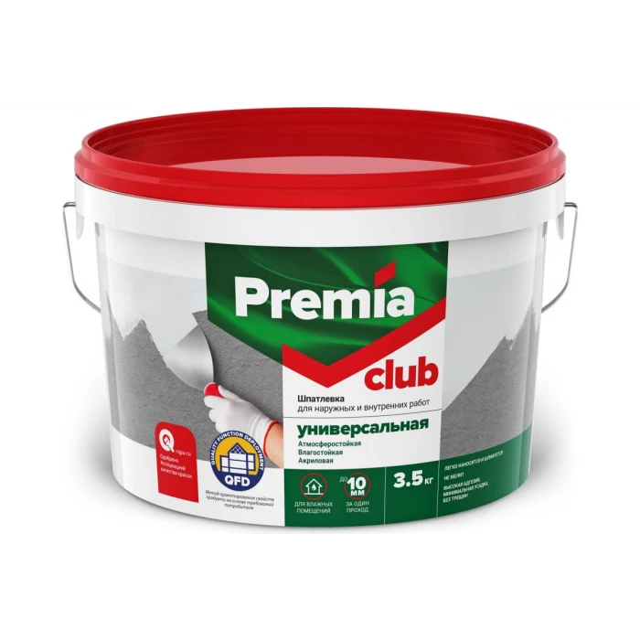 Универсальная шпатлевка Premia Club для наружных и внутренних работ, 3.5 кг О03935