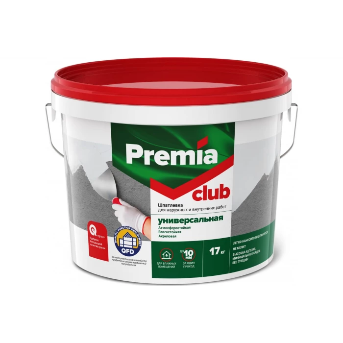 Универсальная шпатлевка для наружных и внутренних работ PREMIA CLUB ведро 17 кг О03937
