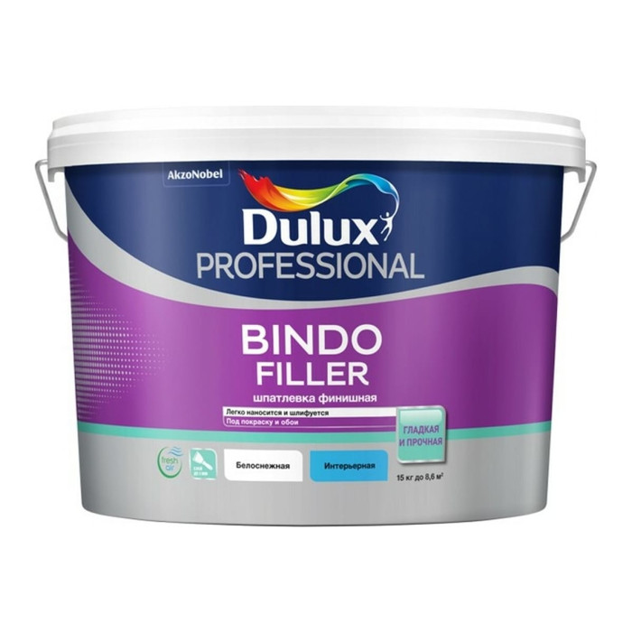 Финишная колеруемая безусадочная шпаклевка  под покраску и обои 15 кг DULUX BINDO FILLER 5319755