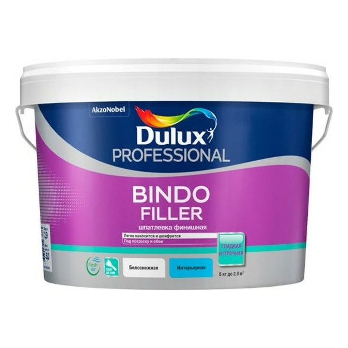 Финишная колеруемая безусадочная шпаклевка DULUX BINDO FILLER под покраску и обои 5 кг 5319758