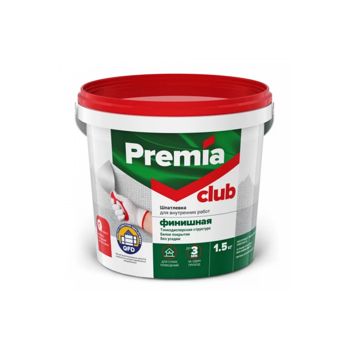 Финишная шпатлевка Premia Club для внутренних работ, ведро 1.5 кг О03947