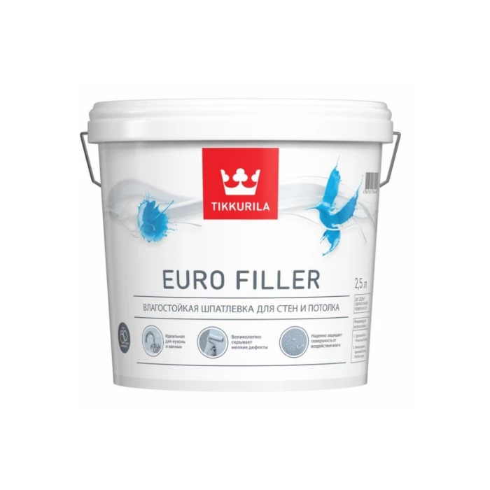 Шпаклевка влагостойкая для стен и потолков 2,5 л TIKKURILA EURO FILLER 700012219