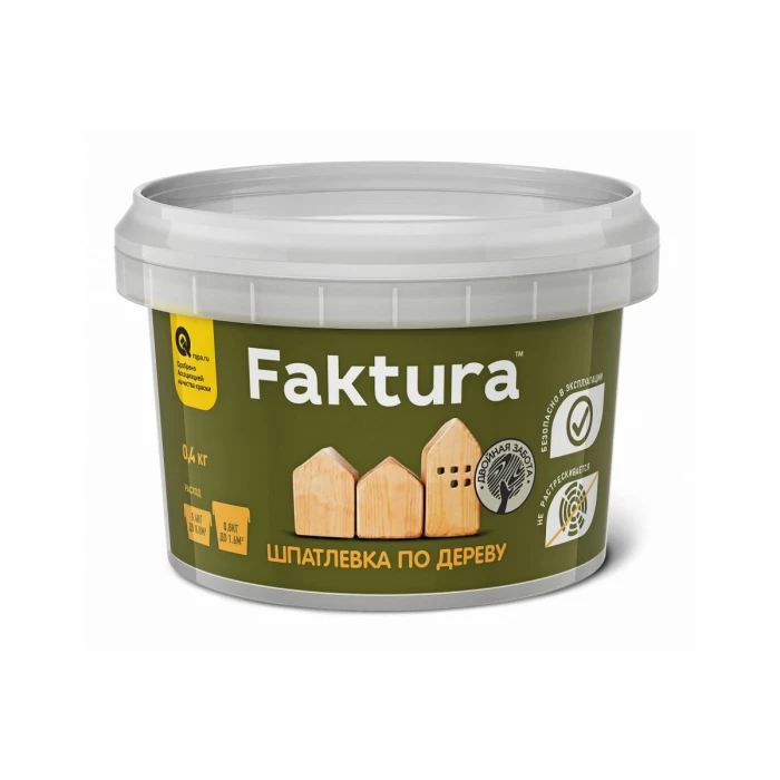 Шпаклевка по дереву FAKTURA для наружных и внутренних работ, цвет белый 0,4 кг О02556
