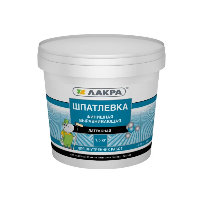 Шпатлевка латексная финишная выравнивающая для гипсокартона 1,5кг Лакра 90005285914