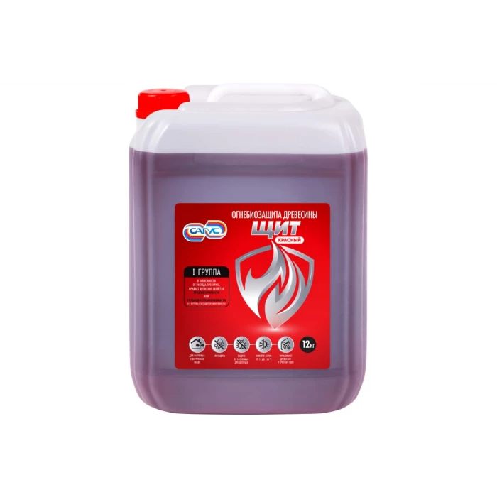 Огнебиозащита древесины для наружных и внутренних работ Сагус Щит красный, 1 группа, 12 кг Щ 0562