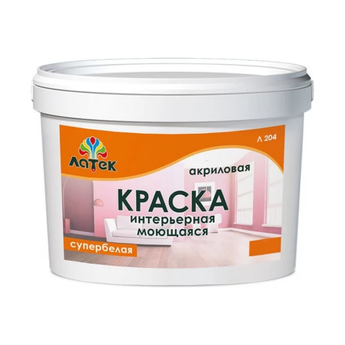 Акриловая моющаяся краска Латек супербелая 14 кг Л204 LAP008