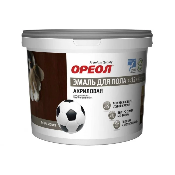 Акриловая эмаль для пола Ореол (полуматовая; желто-коричневая; 2.3 кг) 73364