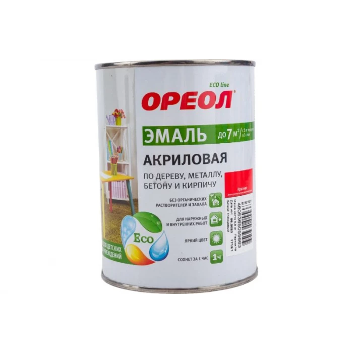 Акриловая эмаль Ореол (глянцевая; красная; 0.9 кг) 65249