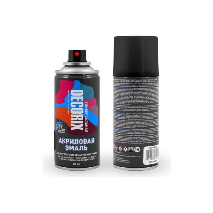 Аэрозольная акриловая эмаль Decorix (универсальная; черный; глянцевый; 210 мл) 0110-01 DX