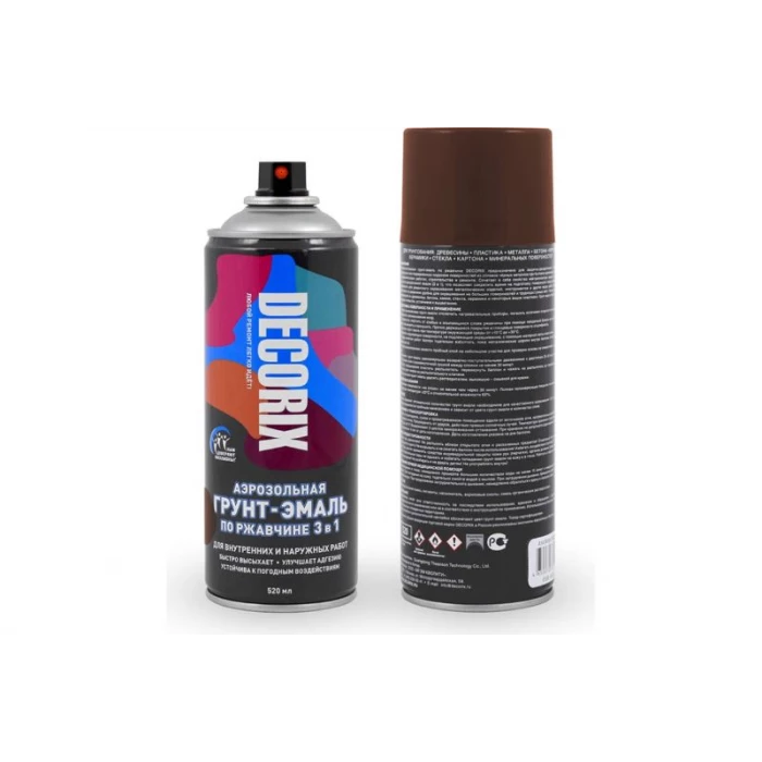 Аэрозольная грунт-эмаль по ржавчине 3 в 1 Decorix (коричневый; глянцевый; 520 мл) 0106-39 DX