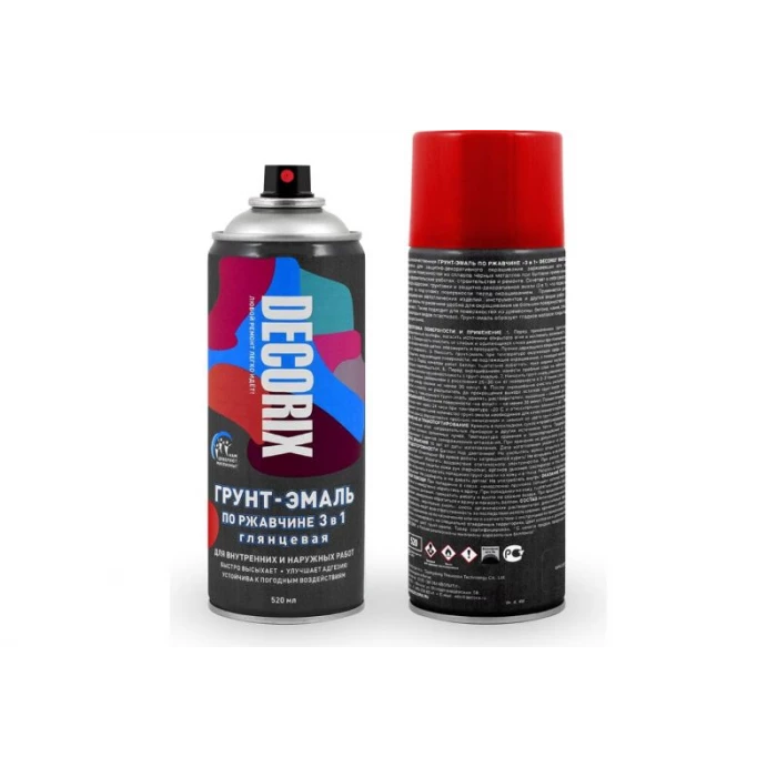 Аэрозольная грунт-эмаль по ржавчине 3 в 1 Decorix (красный; глянцевый; 520 мл) 0106-04 DX