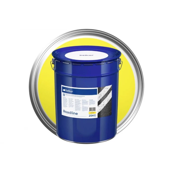 Быстросохнущая краска для дорожной разметки Selkor Roadline желтая, 25 кг 22352
