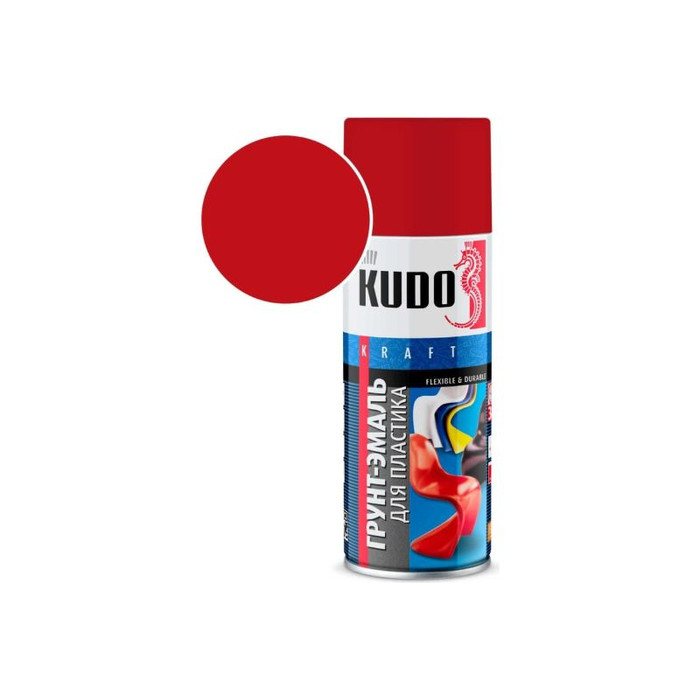 Грунт-эмаль для пластика KUDO быстросохнущая акриловая RAL 3020 красная KU-6006 фото 2