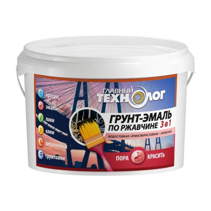 Грунт-эмаль по ржавчине 3 в 1 Новбытхим ГЛАВНЫЙ ТЕХНОЛОГ красно-коричневая латексная ведро 2.4 кг 1254