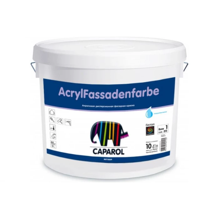 Краска CAPAROL ACRYL FASSADENFARBE Pro база 1, фасадная, водоразбавляемая, матовая, 10 л 948104965