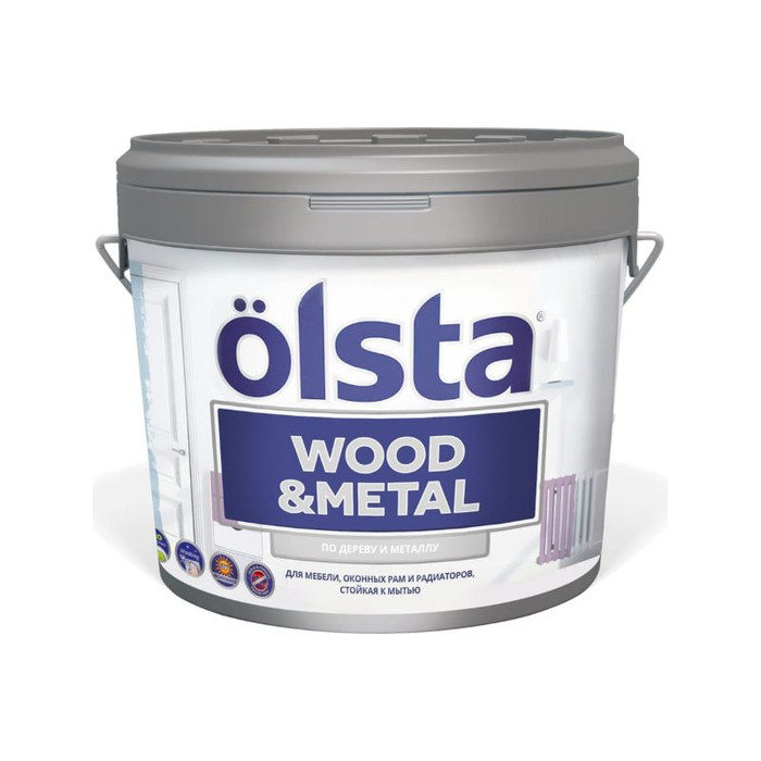 Краска по дереву и металлу OLSTA Wood&metal полуматовая БАЗА A 0.9 л OWMAM-09