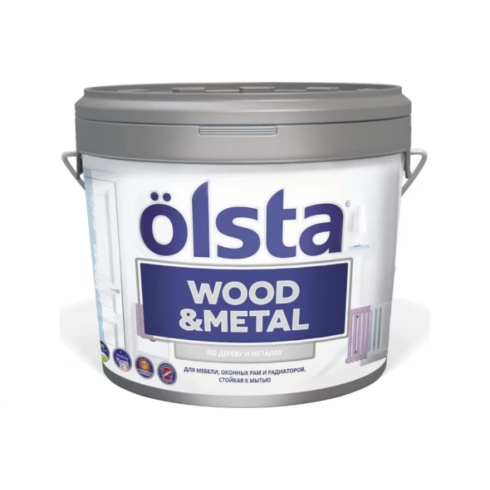 Краска по дереву и металлу OLSTA Wood&metal полуматовая БАЗА A 0.9 л OWMAM-09