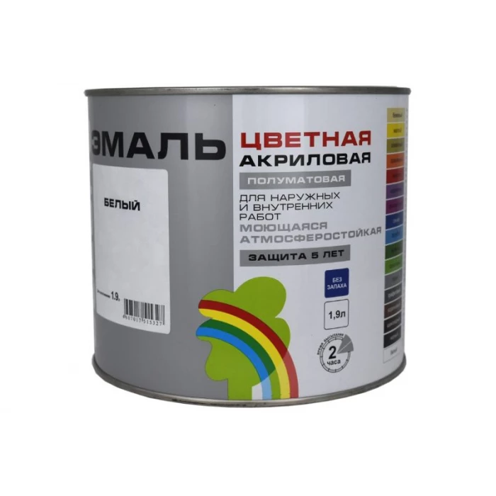 Универсальная цветная эмаль Радуга Colors ВД-АК 220 белый, 1,9 л 142923
