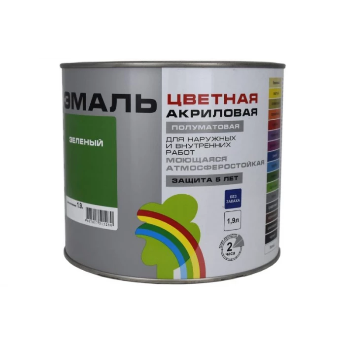 Универсальная цветная эмаль Радуга Colors ВД-АК 220 зеленый, 1,9 л 142933