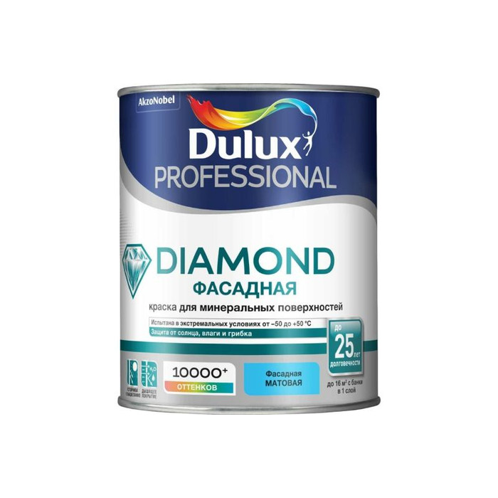 Фасадная краска DULUX DIAMOND гладкая для минеральных и деревянных поверхностей, база BW 1 л 5255345