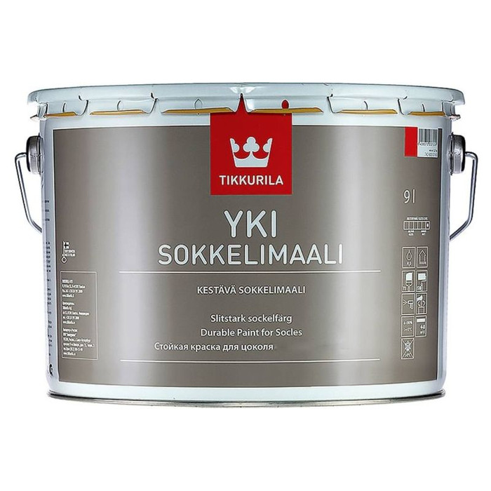 Краска для цоколя Tikkurila yki socle щелочестойкая, матовая, база A, белая, 9 л 255600