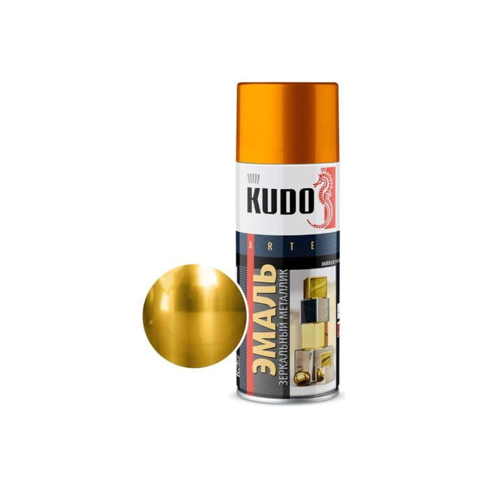 Эмаль зеркальный металлик универсальная быстросохнущая KUDO MIRROR FINISH зеркальное золото KU-1034 фото 2