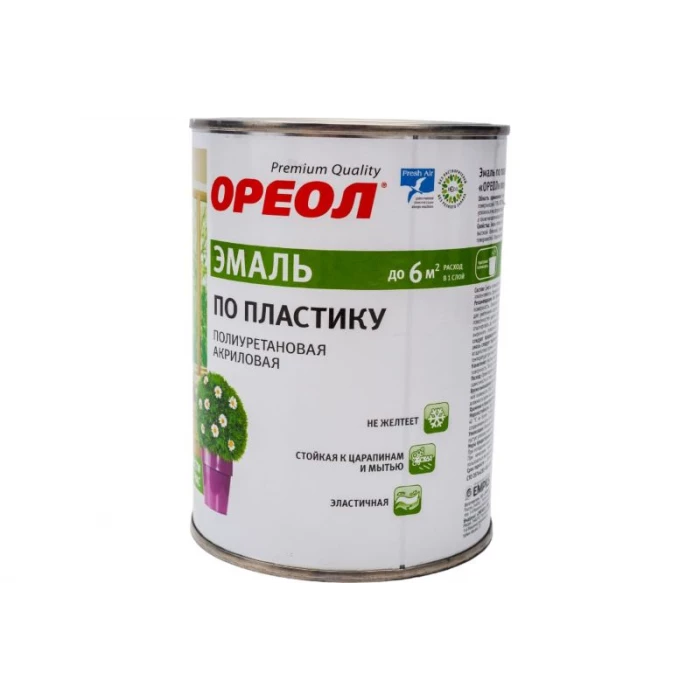 Эмаль по пластику Ореол (полиуретановая; полуматовая; белая; 0.9 кг) 70707