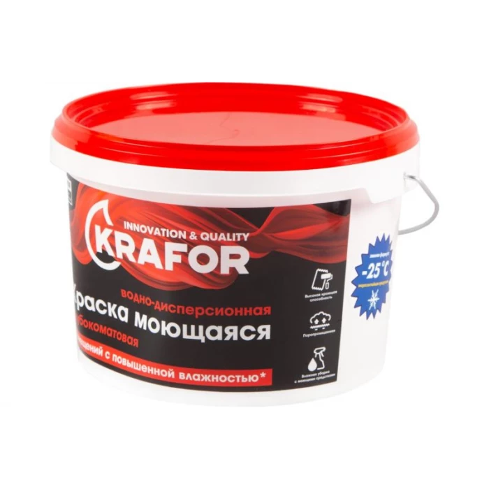 Интерьерная краска KRAFOR водно-дисперсионная глубокоматовая моющаяся 3 кг 26953